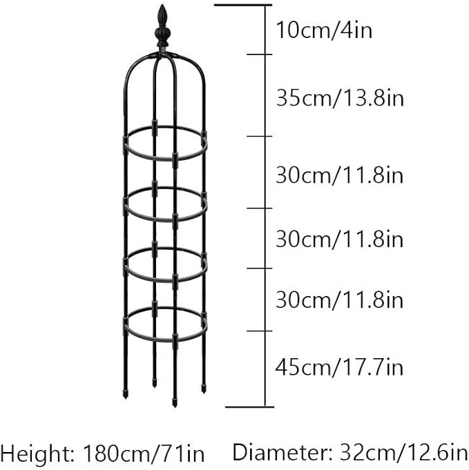 RADAAB Garden Trellis for Climbing Plants Vine Jasmine 35.5 59 71 82.7 High Outdoor Tower Obelisk Garden Trellis Plants Support Flowers Stands (Black) (Size : 12.6/32cm Dia. x 71/180cm H)