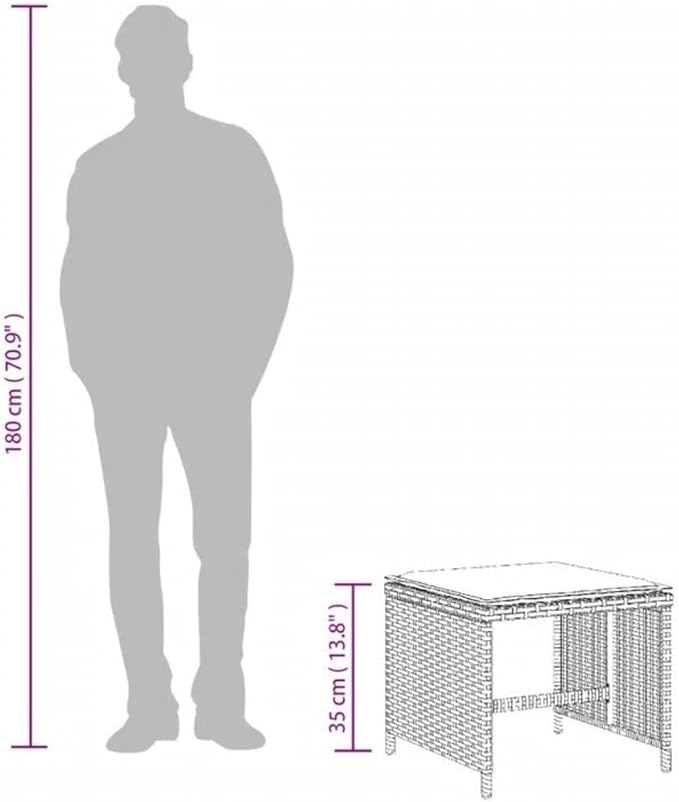 vidaXL Garden Stool Grey PE Rattan Powder-Coated Steel 157x157x138 in