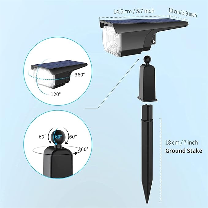 Solar Spot Lights OutdoorAdjustable 2 in 1 USB &amp Solar Powered IP65 Waterproof Landscape Spotlights3 Modes Solar Outdoor Lights for Yard Garden Porch PatioWhite light2 pcs (Warm Light 2 pcs)