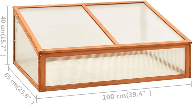 Wooden Garden GreenhouseWood Raised Plants Bed Raised Flower Planter Box Garden Wood Cold Frame Greenhouse Flower Planter Brown 39.4x25.6x15.7 Firwood-682