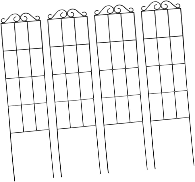 Operitacx 4pcs Metal Garden Trellis Plant Climbing Rack Support Frame for Potted Vines Indoor Outdoor Plant Climbing Holder 50x15cm Black