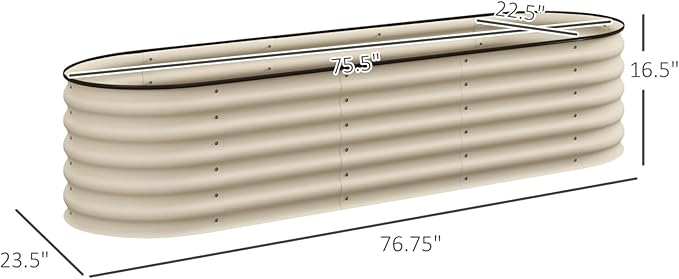 6.5' Galvanized Raised Garden Bed Kit Elevated Metal Planter Box for Flowers Herbs and Vegtables Cream 0.6mm Steel