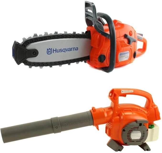 Husqvarna 125B Kids Toy Battery Operated Leaf Blower &amp Chainsaw Pretend Play Set