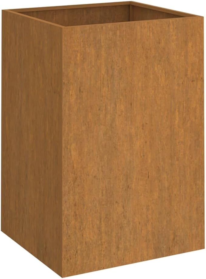 Corten Steel Medium Tall Planter 16.5 x 16.5 x 29.5 in Weathering Rusty Garden Box for Patio Raised Flower Bed Outdoor Modern Industrial Look