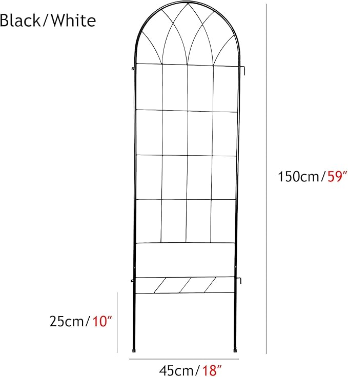Outdoor Garden Trellis Anti-Rust Metal Flower Stand 150x45cm 59x18″ Grille with Decorative Lines for Lawn Garden Backyard Climbing Plants (Black/White)(Color:BlackSize:150x45cm)