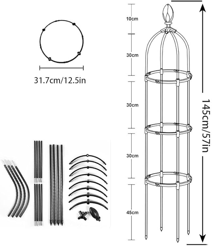 Tower Obelisk Garden Trellis for Climbing Plants Outdoor 45.3Inch 57Inch 69Inch Tall Rustproof Coated Metal Plant Support for Tomato Cucumber Ivy Vines Rose Potted Plant Trellis ( Size : 12.5/31.7cm