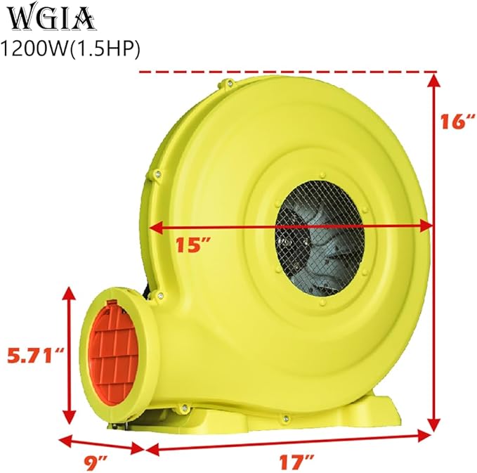 1200W(1.5PH) Blower for Inflatable Bounce House Commercial Electric Pump Fan for Inflatable Water Slides &amp Screen Movie Quick Blow Up（UL certification）