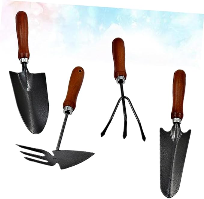 4pcs Thickened Mini Garden Tool Set Iron Spade with Handle for Planting Transplanting Weeding Lightweight Gardening Tools Combination for Gardeners