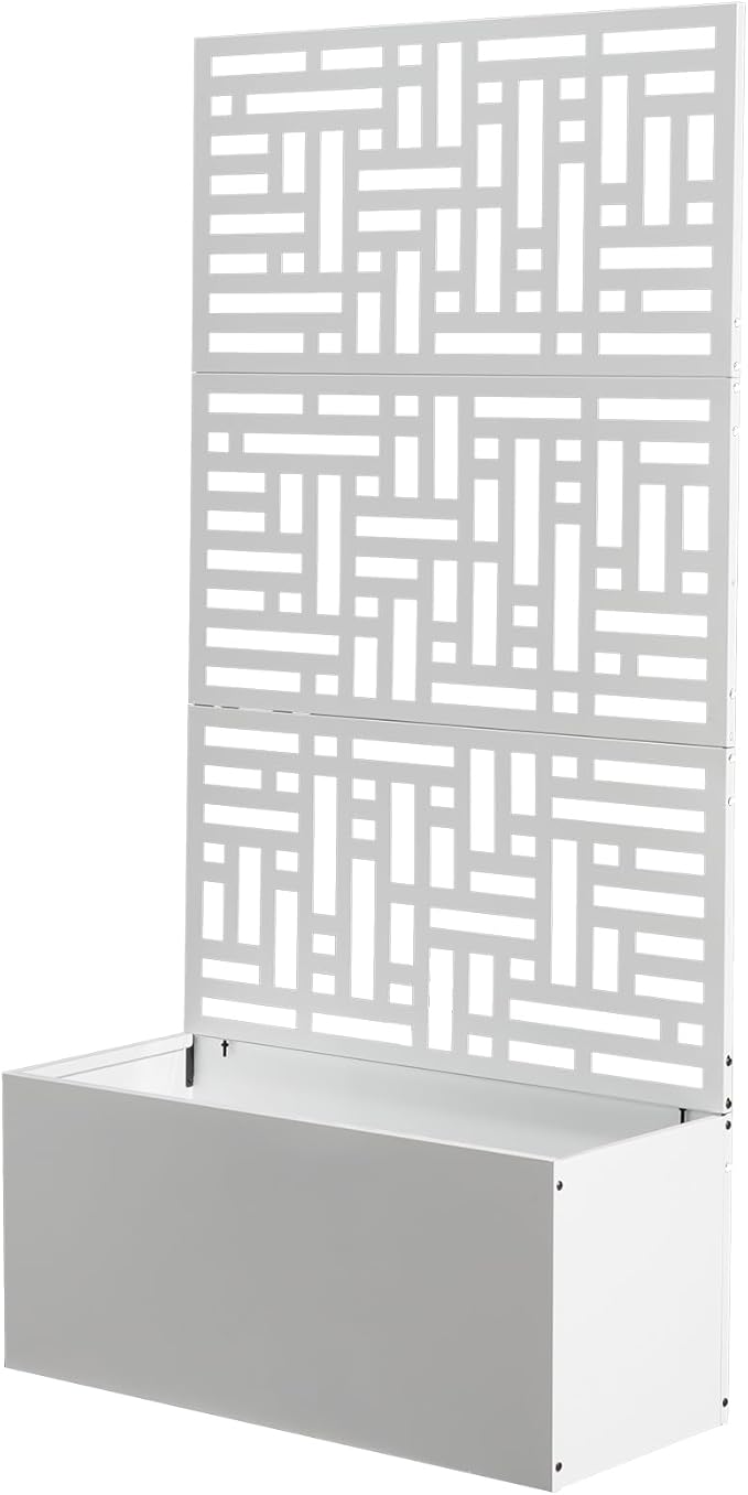 Metal Planter Box with Trellis70 Outdoor Raised Garden BedPrivacy Planters for Patio GardenPlanter Box with Drainage Holes for Climbing Plants (White)