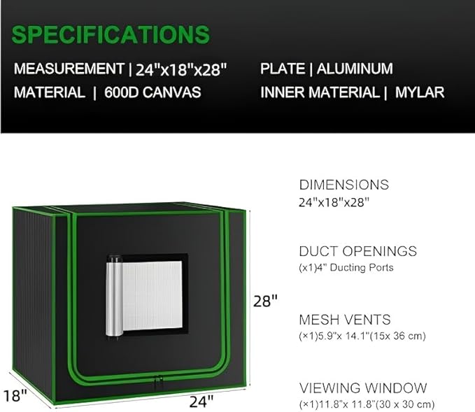 MELONFARM Small Grow Tent for Aerogarden24”x18”x28” Hydroponics Growing System Highly Reflective 600D Diamond Mylar Canvas with Ventilation window and Floor Tray for Hydroponic Indoor Plant Growing