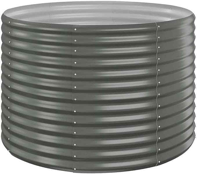 Garden Raised Bed Grey Powder-Coated Steel 39.4x39.4x26.8 in Square Outdoor Planter for Vegetables Herbs Flowers