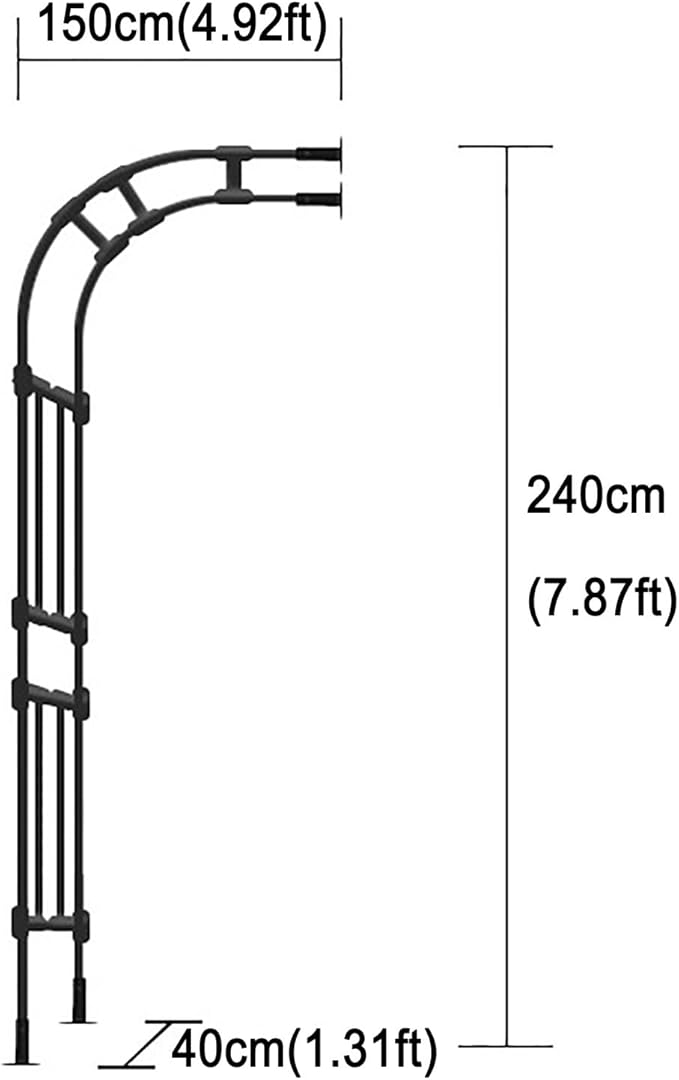 Garden Arch Arbor Trellis for Climbing Plants Outdoor Half Sided Arch Against The Wall Garden Arch Trellis Garden Trellises for Patio Lawn Backyard Black 1.96/2.95/3.93/4.92/5.9/7.21/7.87ft(150CM(