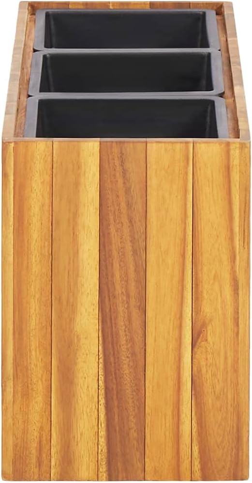 Outdoor Wooden Garden Raised Bed with 3 Pots Raised Garden Bed Flower or Vegetable Planter Box for Garden Yard Wood Box for Planting 26.2x9.8x13.8 Solid Acacia Wood