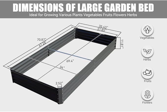 Heavy-Duty Galvanized Steel Raised Garden Bed for Outdoor Vegetable Fruit and Flower Planting – Rust-Resistant Metal Planter Box (6x3x1ft (Gray))