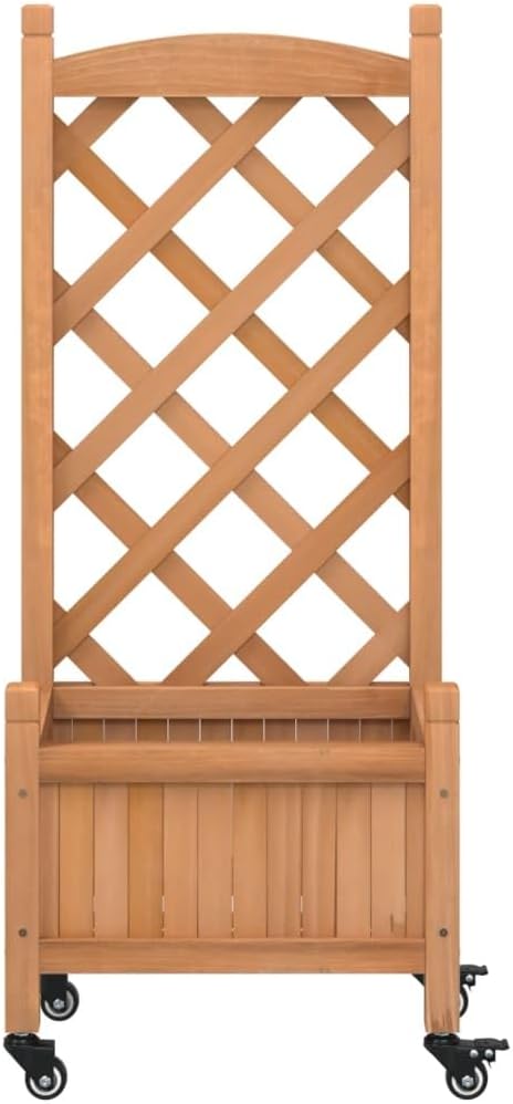 Wood Planter Box with Trellis and Wheel Outdoor Raised Garden Bed for Climbing Plants Free-Standing Trellis Planter Box 15.7x11.8x38.4 Brown Solid Wood Fir