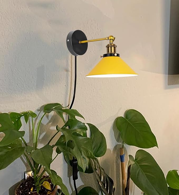 2-Pack Hook Type Wall Mounted Plant Light for Indoor Growing Full Spectrum 4500K 10W Adjusted Angle &amp Light Beam Range 15°-60° Vintage Yellow Wall Lamps for Plants Flowers