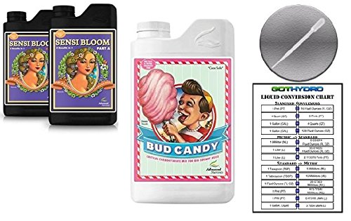 Advanced Nutrients Sensi Bloom A &amp B 1L &amp Bud Candy 1L Bundle w/Card &amp Pipette