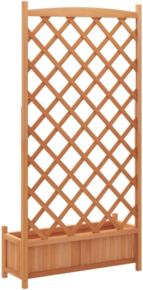 Solid Wood Garden Planter with Trellis Wood Raised Garden Bed Planter with Trellis Outdoor Garden Box for Climbing Plants Brown Solid Wood Fir-771