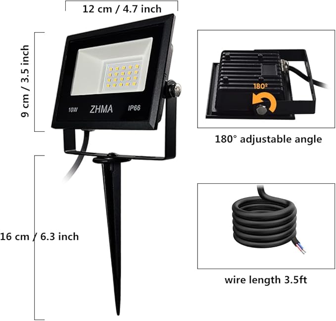 10W Low Voltage Landscape Lights 12V LED Outdoor Spotlight Bowfishing Lights3000K Warm White Light Landscape LightingIP66 Waterproof Spotlight for YardGarden(6 Pack)
