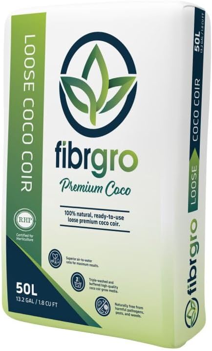 Loose Coco Coir 50L (1.8 cu ft) – Organic Pre-Moistened Coconut Fiber Growing Medium | Triple-Washed Ready-to-Use Coco Coir for Plants Seed Starting &amp Hydroponics