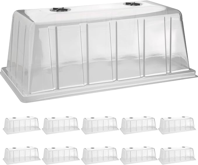 BTPLASTIK 10 Pack 7.3 High Humidity Domes for 1020 Seed Trays – Thicker Platic Clear Humidity Dome with Adjustable Vents BPA-Free Fits Standard 10x20 Trays for Germination Propagation Cloning