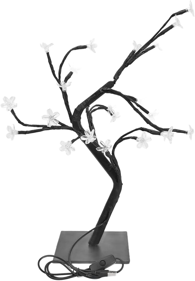 Cherry Blossoms Tree Lamp USB Powered Bonsai Light 24 LED Warm White - Twinkling Cherry Blossom Lights Decor Romantic Home and Office Accent