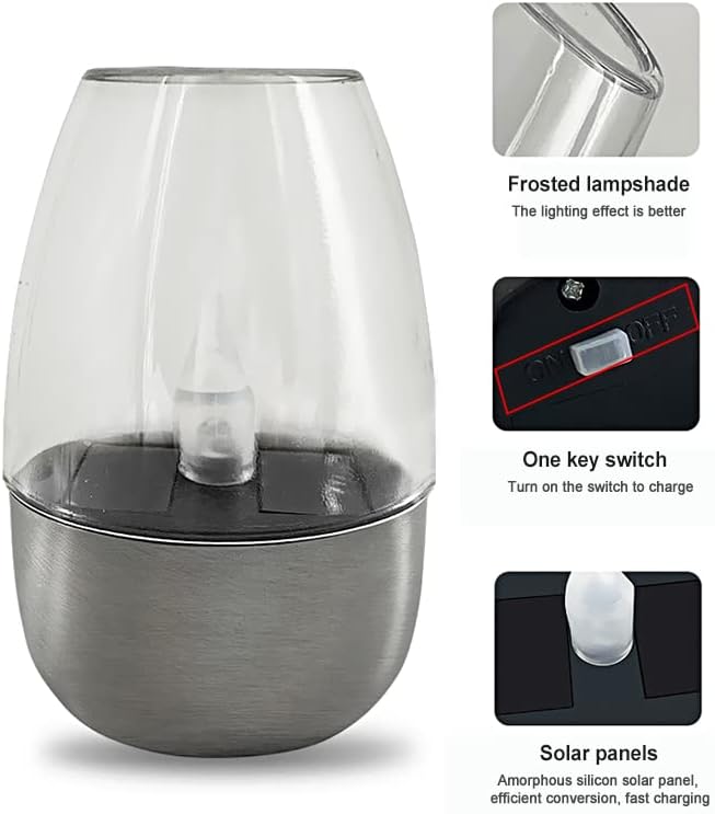 Plant Growing Lamps 5 Pack Solar Light Outdoor Garden LED Stainless Steel Candle Light Lawn Deck Night Light Solar Lighting for Balcony Garden Decor(2 Pack)