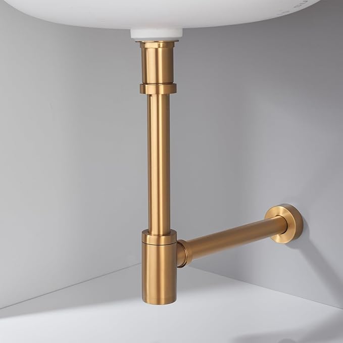 RANDOM Brass Round Bottle P-Trap 1 1/4Raise and Lengthen Adjustable Basin Sink Waste Drain Trap KitChampagne Bronze.RD-83888CB-L
