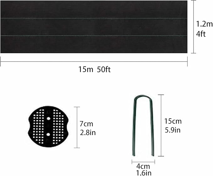 3.175oz 4x50 Feet Weed Barrier Landscape FabricHeavy Duty Weed Barrier Woven Weed Control Fabric Gardening Mat with 20Pcs Garden Sod Staples and Pads for Outdoor Garden Lawn Supplies