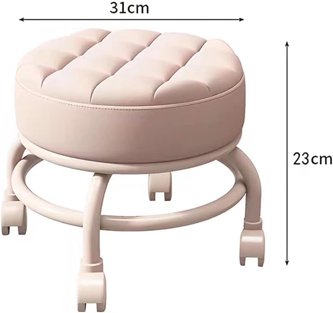 Low Rolling Stool with Wheels Foot Stools with Universal Swivel Caster Wheels Leather Small Stools for Garage Gardening(Orange One Size) (Off White)