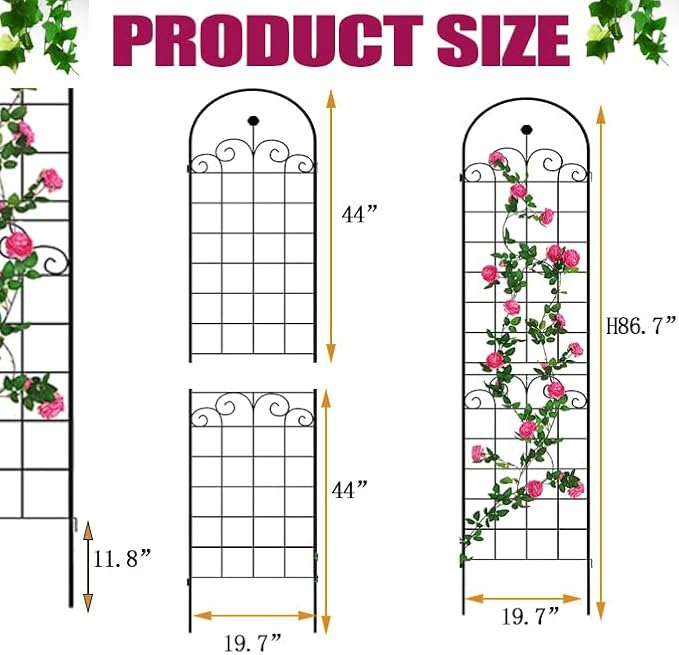 2 Pack Metal Garden Trellis for Climbing Plants Outdoor Wire Lattice Grid Panel for Climbing Plants Support Rose Trellis Netting Trellis Black