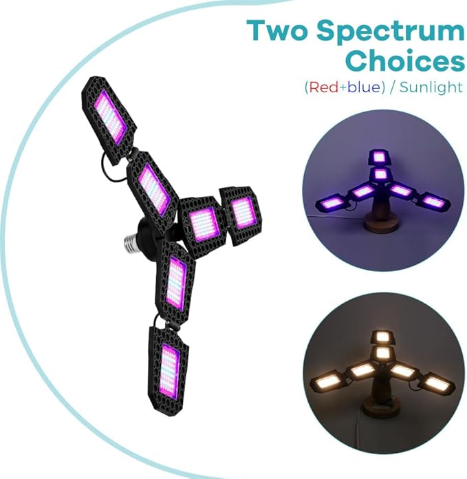 2Pack 200W E27/ E26 Deformable Plant Sunlight Light 100-277V Full Spectrum Seeds Adjustable Panels Lamp 110V Greenhouse Tent Hydroponic Planting Box UV/IR Indoors Vegetable Flowers Fruits Fill Light