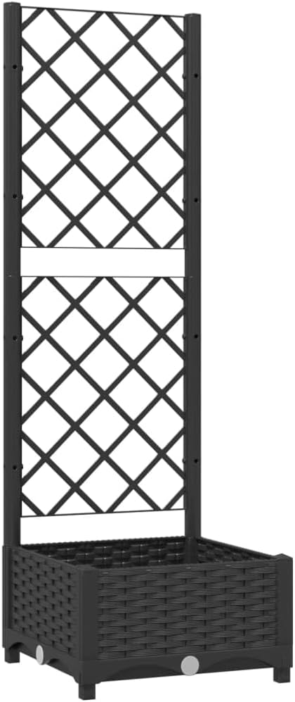 vidaXL Garden Planter with Trellis – Black 15.7x15.7x47.8 – Weather- PP for Outdoor Use in Garden Balcony Terrace