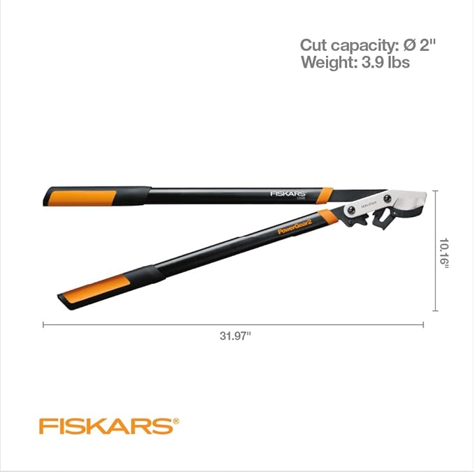 Fiskars 32-Inch Loppers for Tree Trimming Heavy Duty Low-Friction Sharp Steel Blade Branch Cutter up to 2-Inch Diameter Cut Capacity PowerGear2 Technology that Multiplies Power for Less Effort