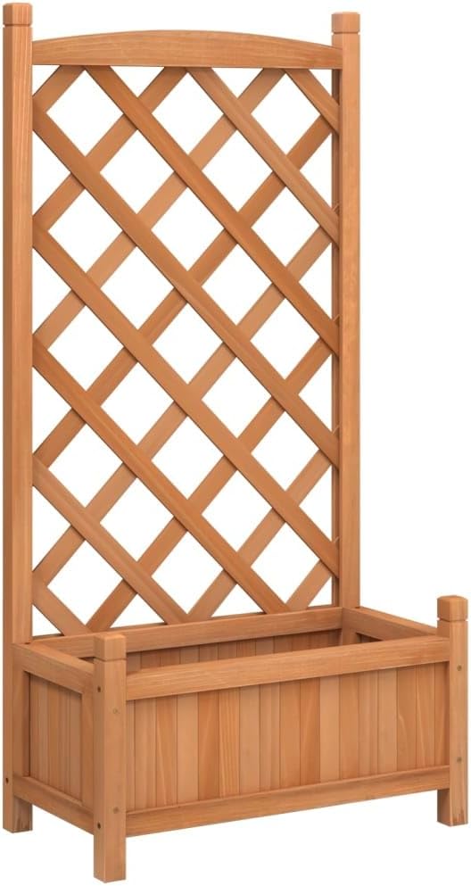Solid Wood Planter with Trellis Wooden Raised Garden Bed with Trellis Wood Planter Box for Climbing Plants to Grow Vegetables Herbs and Flowers Brown 21.7x11.8x43.3