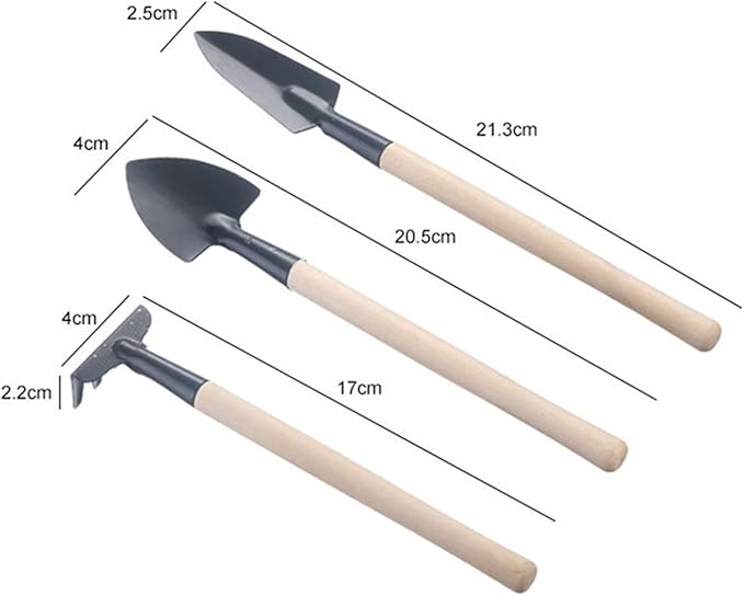 Mini Garden Tool Set 3pcs/Set Gardening Tools Wood Handle Stainless Steel Potted Plants Shovel Rake Spade for Flowers Potted Plant Seed Color : White Size : Whit
