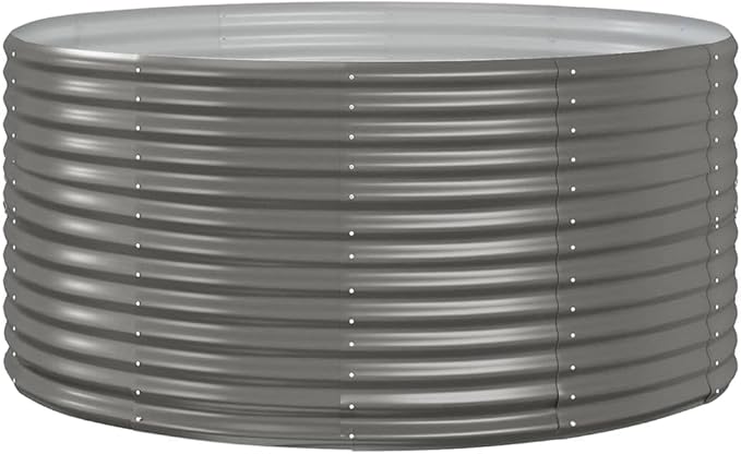 Grey Powder-Coated Steel Garden Raised Bed 55.1x55.1x26.8 Inch Large Outdoor Planter for Vegetables Herbs Flowers Durable Elevated Garden Bed
