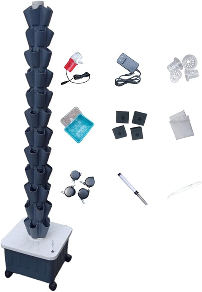 Hydroponic TowerVertical Hydroponics Garden Grow TowerSoilless Cultivation Vertical Hydroponic Garden TowerMulti-Layer Planting Tower Equipment Gray-12-layer