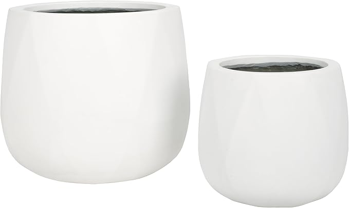 SAFAVIEH Outdoor Collection Kane White Cement Ficonstone Planter Pot Set of 2