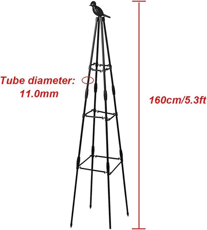 160cm Rustproof Garden Trellis for Climbing Plants Metal Obelisk Potted Plants Tomato Cages for Sweet Pea Frame Rose Trellis Vegetables Fruits