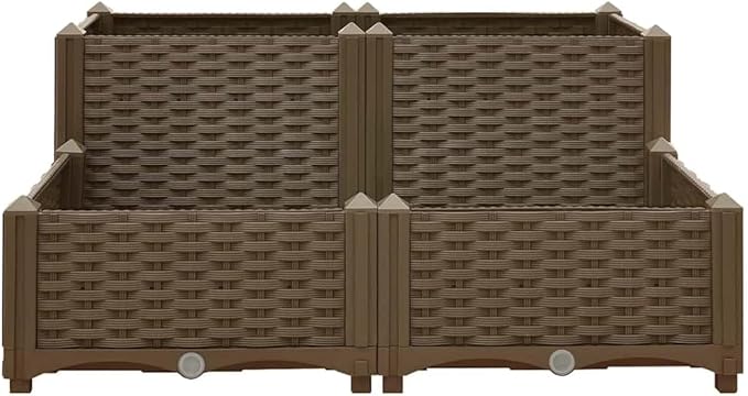 Raised Garden Bed 31.5x31.5x15 Polypropylene Square Outdoor Planter Box for Vegetables Herbs Flowers Brown