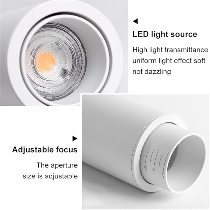 7w Led Zoomable Ceiling Spotlight Exposed Mounted Spot Adjustable Beam Angle 15°–60° Directio l Spotlights for Corridor Living Room Artwork