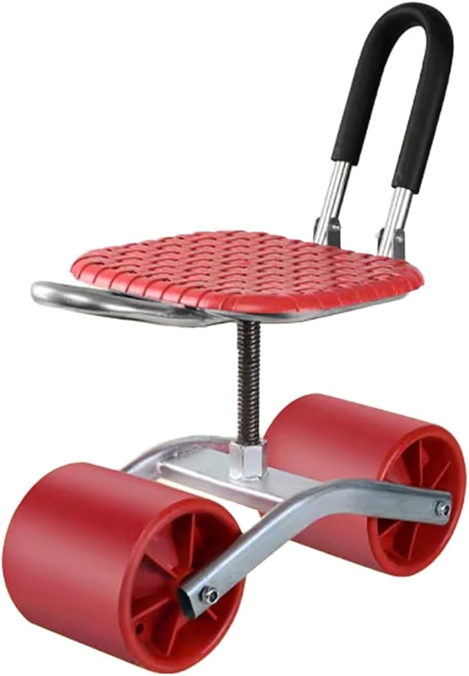 Garden Stool with WheelsAdjustable Height 20-33cm with Foldable Backrest Gardening Seat Bearing 150kgfor Orchards Farms(Red)