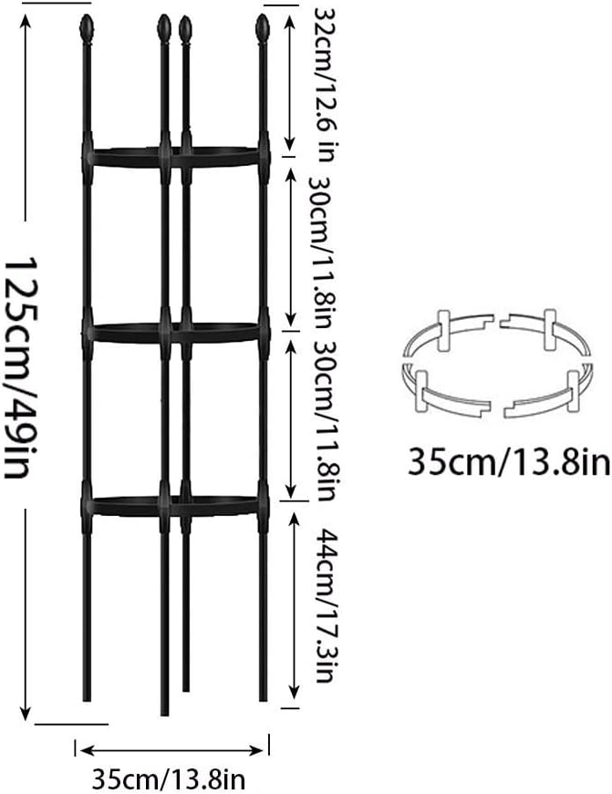 Garden TrellisStainless Steel Trellis for Climbing PlantsDiameter: 25cm/9.8in30cm/11.8in 35cm/13.8inAdjustable Rings Perfect for Tomatoes Vines and More1-Pack (Size : 13.8/35cm Dia. x49/12
