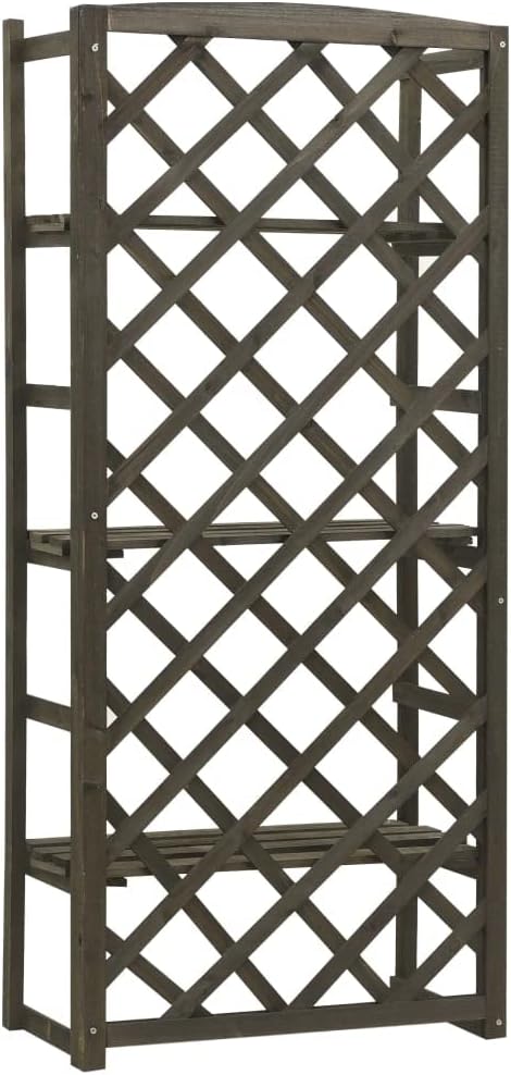vidaXL Solid Firwood Plant Stand with Trellis - Outdoor Garden Display Shelf with Wood Gray Finish and 3 Shelves for Ample Storage