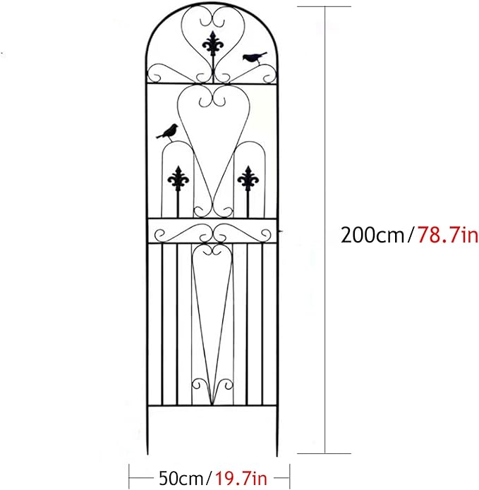 Garden Trellis with BirdsRust Proof Sturdy Black/White Iron Trellis for Indoor and Outdoor Climbing Plants Lawn Garden Backyard Vegetables FruitsFlowers(Color:BlackSize:200cmx50cm)