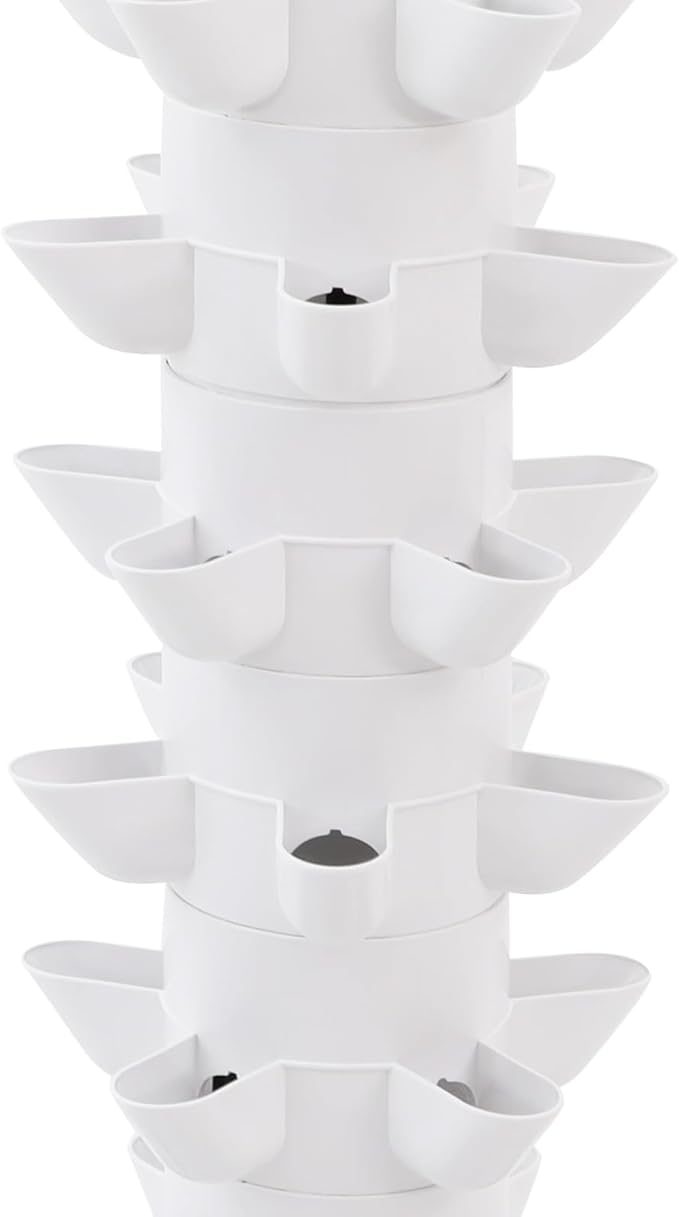 Plants Hydroponic Tower 7 Tiers 35 Holes Hydroponics Growing System Tower Vertical Hydroponic Tower Gardyn Hydroponic System for Herbs Vegetables Fruits Peppers Strawberries (White)
