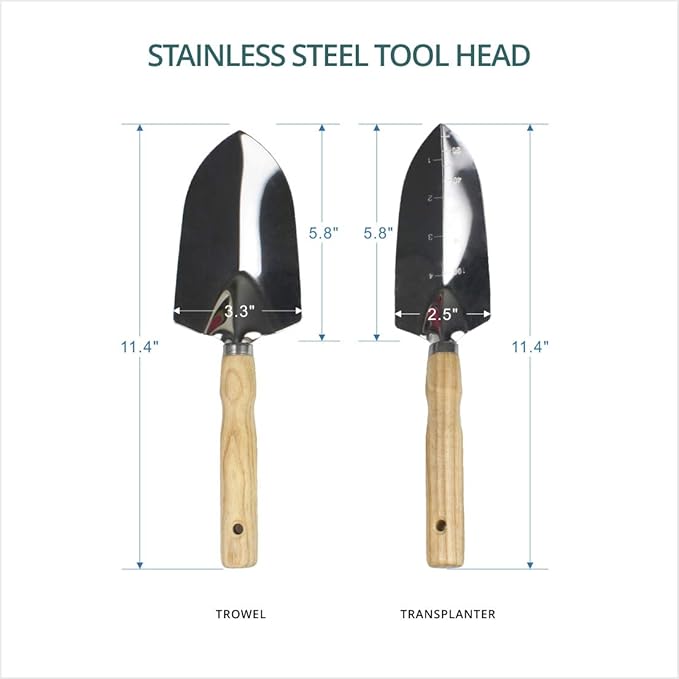 Garden Tools Sets- Heavy Duty Gardening Gift Tool Kit Including Folding Stool with Tool Bag 5 Sturdy Stainless Steel Tools(Gardening Trowel Trans-Planter Weeder &amp Rake) for Women Men