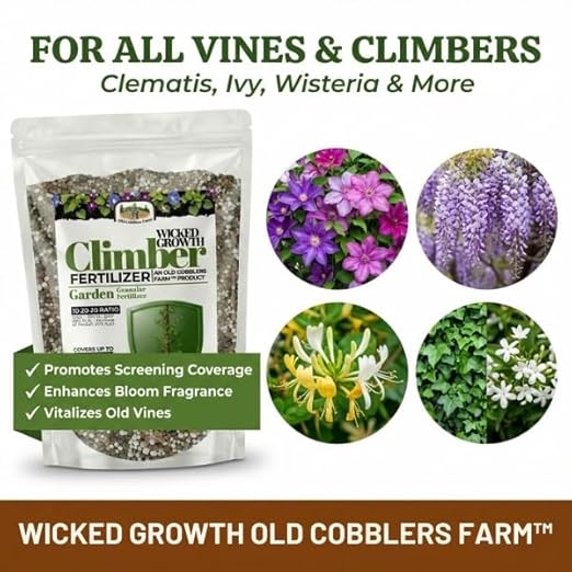 Old Cobblers Farm™ Wicked Growth Climbers &amp Vines Fertilizer – Helps Fast-Growing Vines and Climbers Reach New Heights with Colorful Blooms (5 lbs | 10 lbs | 15 lbs | 20 lbs) (20 lbs)