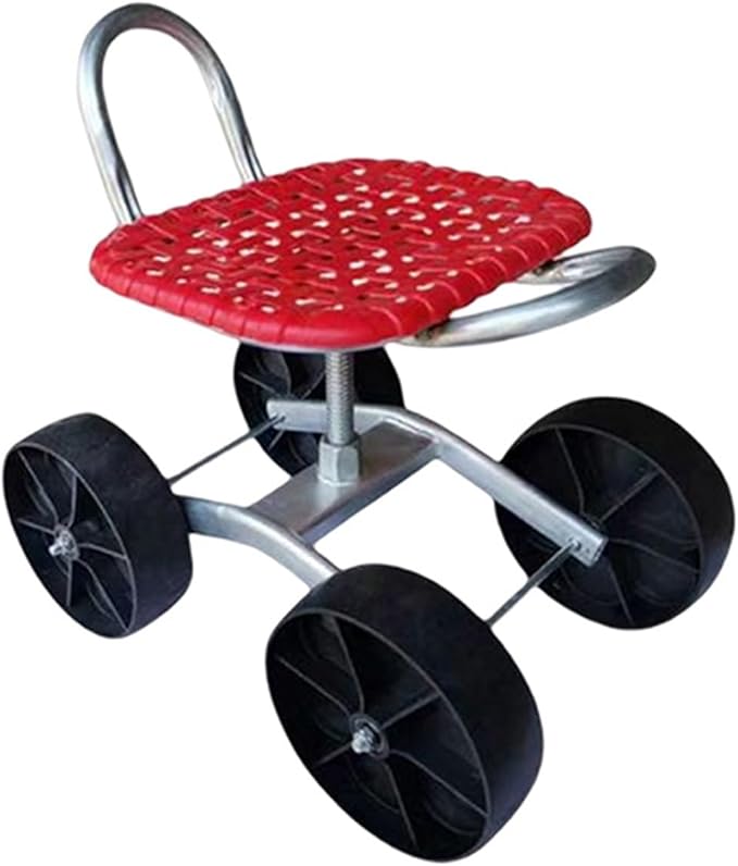 Garden Stool with WheelsAdjustable Height 22-36cmGardening Seat Bearing 150kgfor Orchards Farms(Red4 Wheels)